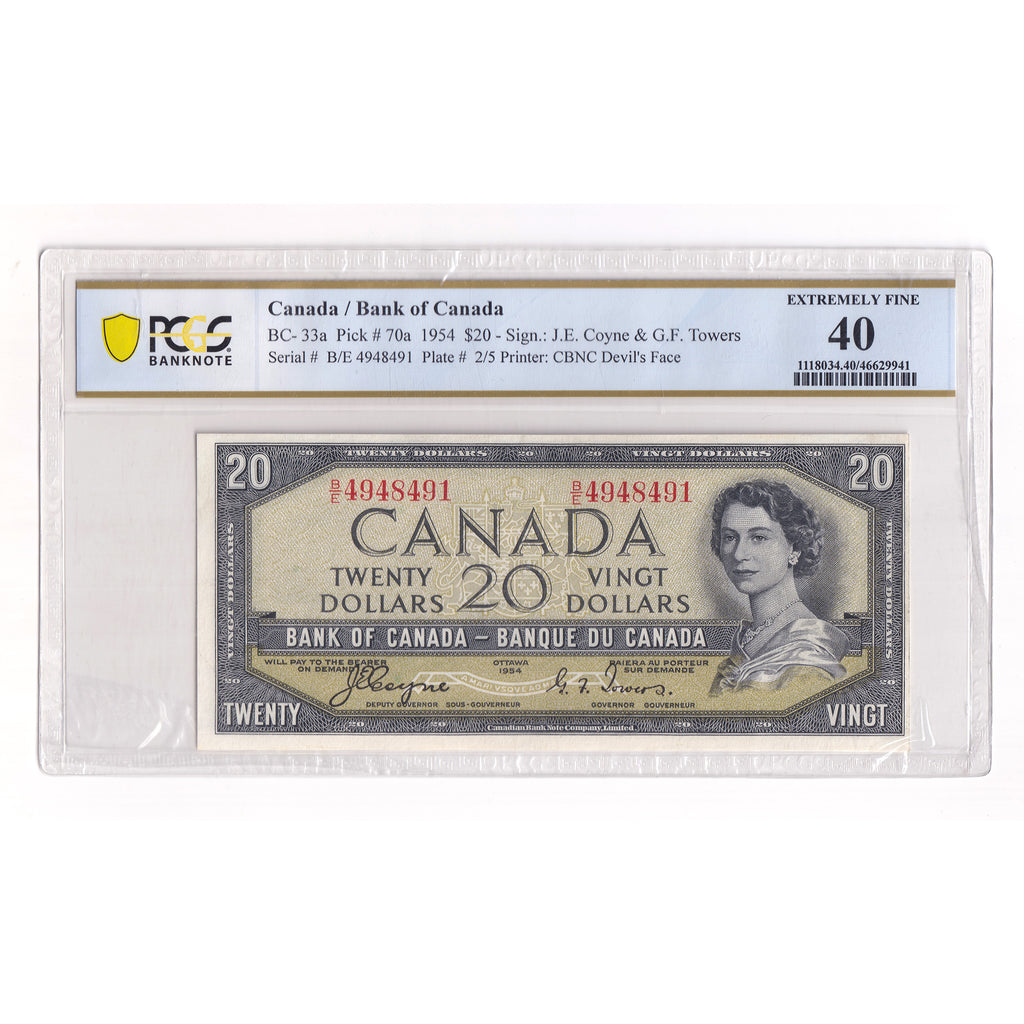 BC-33a 1954 Canada $20 Coyne-Towers, Devil's Face, B/E, PCGS Certified EF40 (DOP)