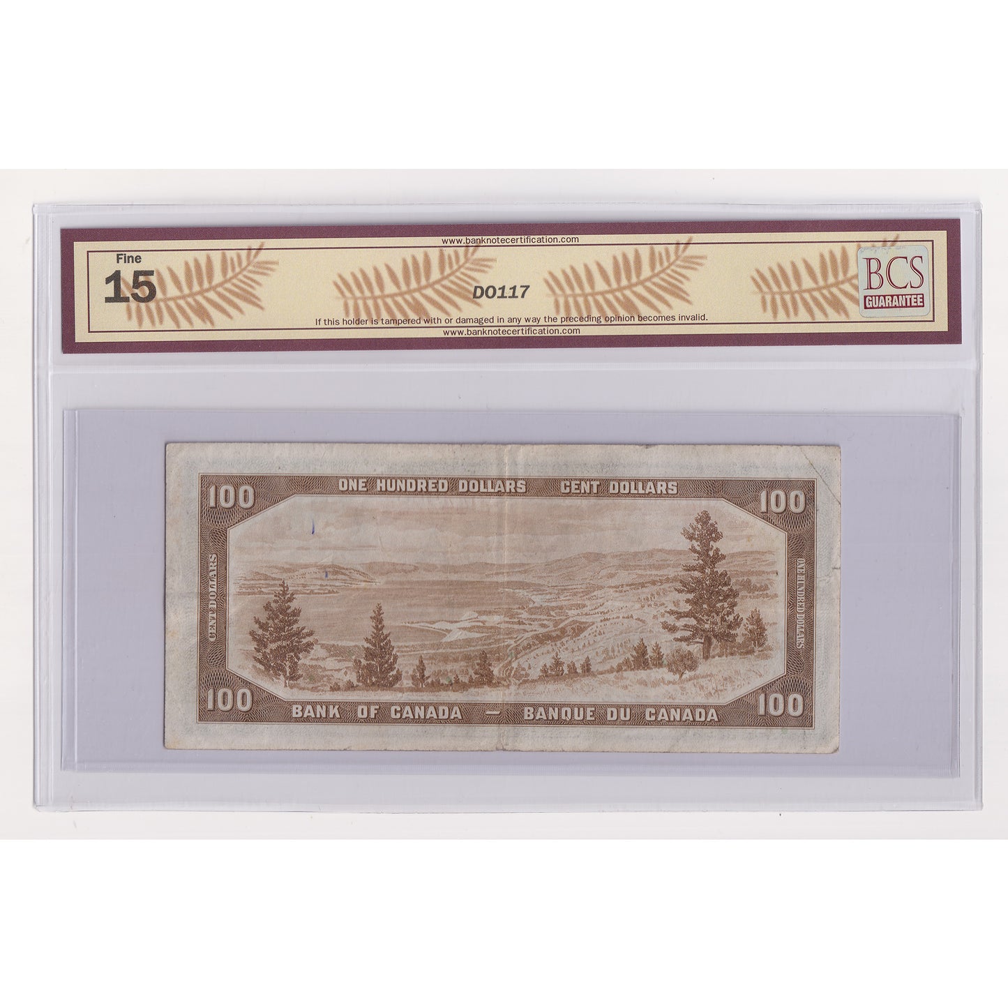BC-35a 1954 Canada $100 C-T, Devil's Face, Changeover, A/J, BCS Cert. F15 (Tears, Ink)