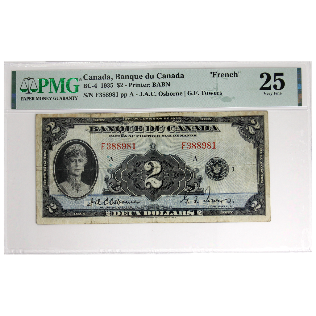 BC-4 1935 Canada $2 Osborne-Towers, French, PMG Certified VF25