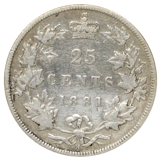 1881H Canada 25-cents F-VF (F15) Scratched, marks, or impaired