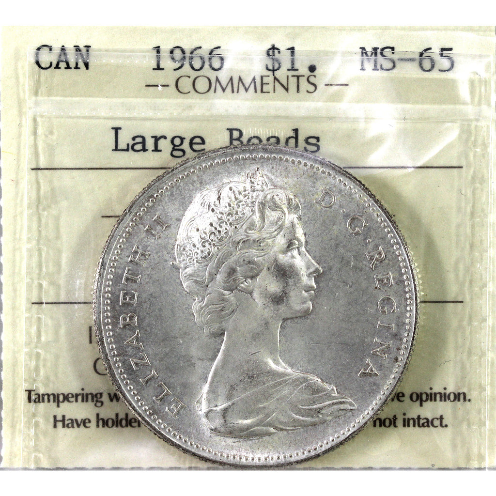 1966 Large Beads Canada Dollar ICCS Certified MS65