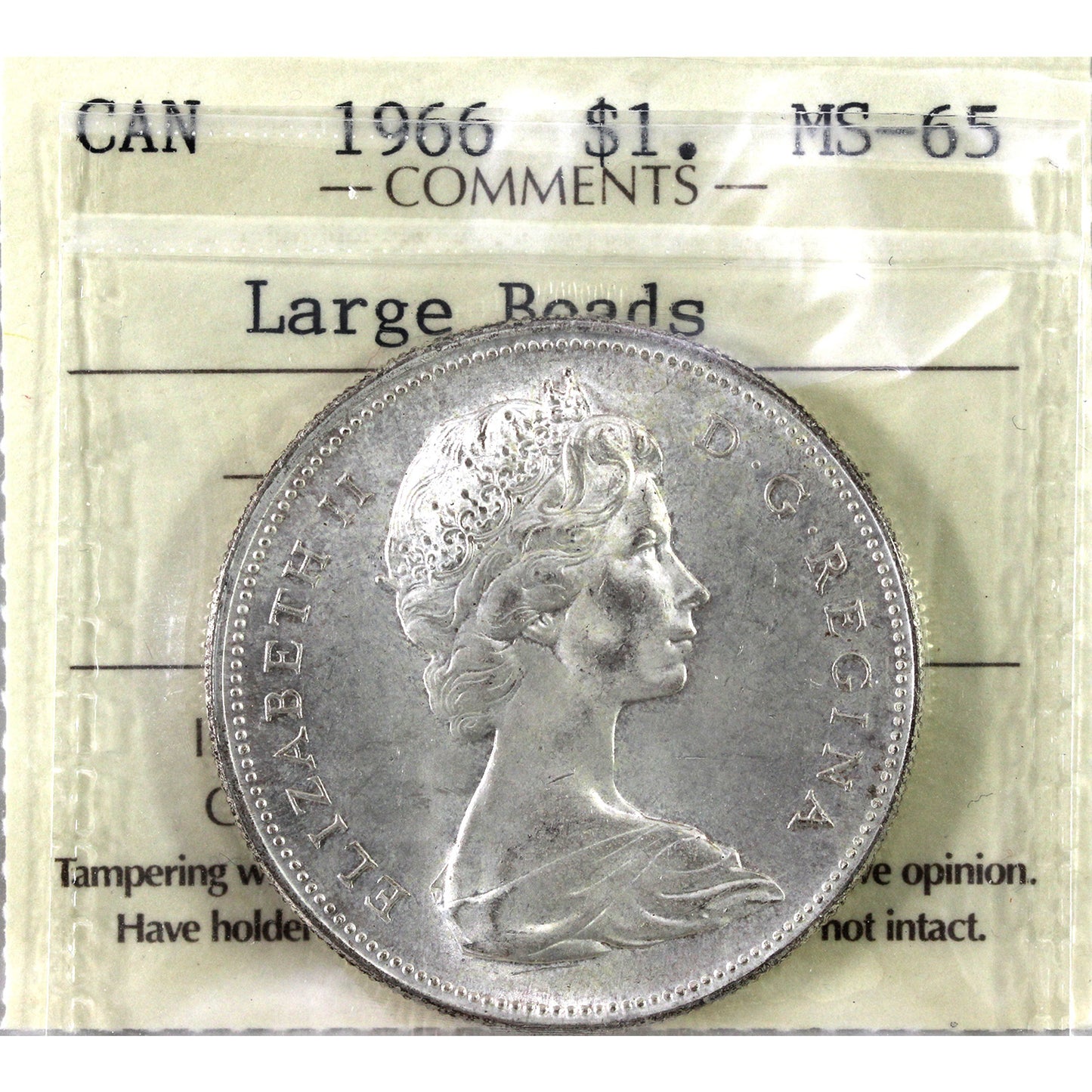 1966 Large Beads Canada Dollar ICCS Certified MS65