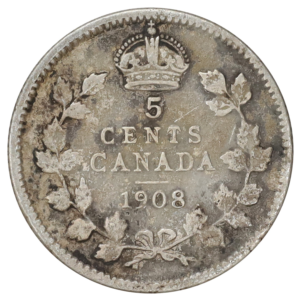 1908 Small 8 Canada 5-cents F-VF (F15) Scratched, marks, or impaired