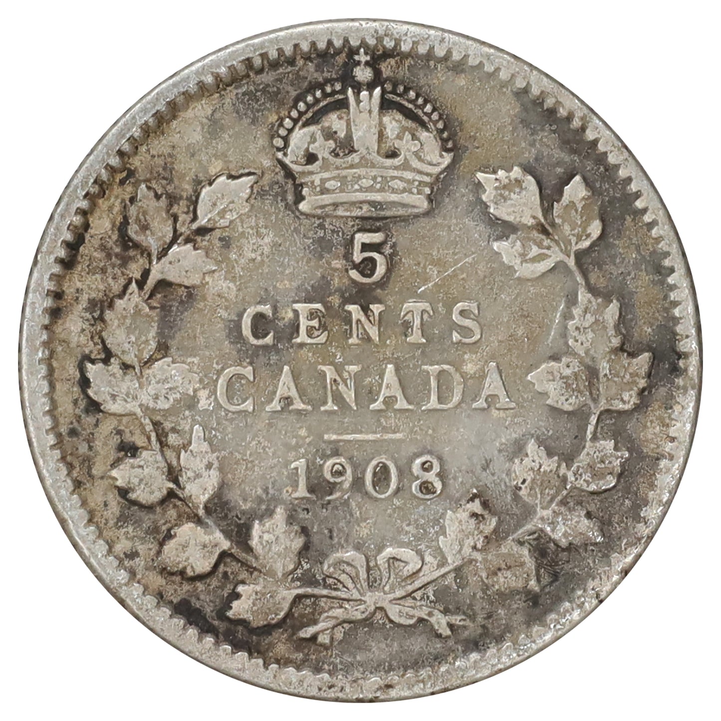 1908 Small 8 Canada 5-cents F-VF (F15) Scratched, marks, or impaired