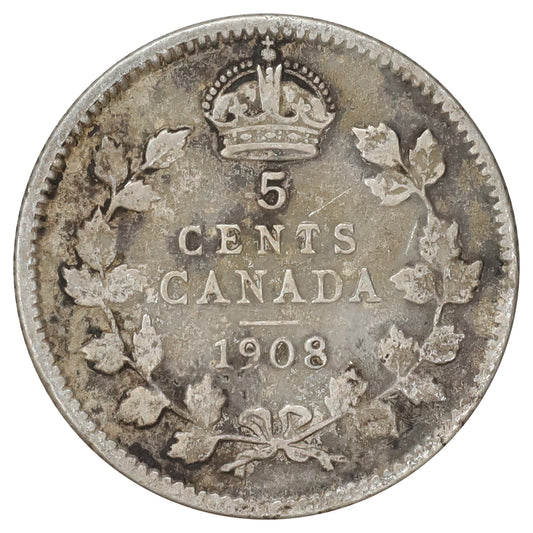 1908 Small 8 Canada 5-cents F-VF (F15) Scratched, marks, or impaired