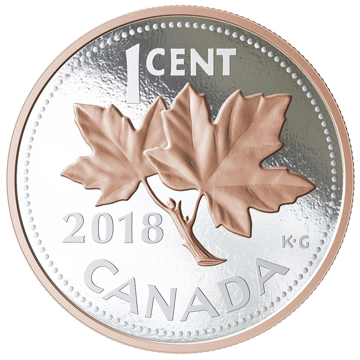 RDC 2018 Canada 1-cent Big Coin Rose-Gold Plated 5oz. Silver (No Tax) impaired