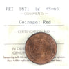 1871 Coinage Prince Edward Island 1-cent ICCS Certified MS65 Red