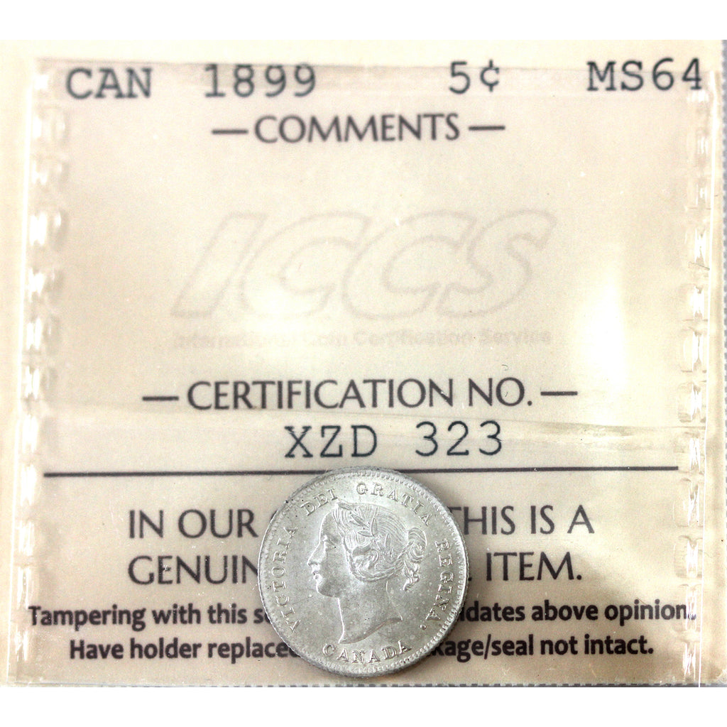 1899 Canada 5-cents ICCS Certified MS64 (XZD 323)