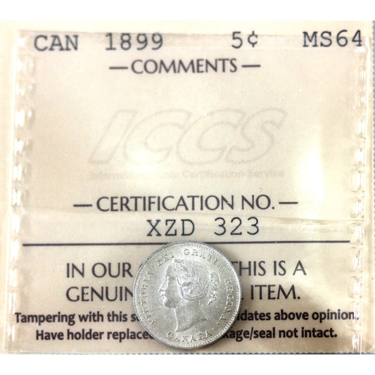 1899 Canada 5-cents ICCS Certified MS64 (XZD 323)
