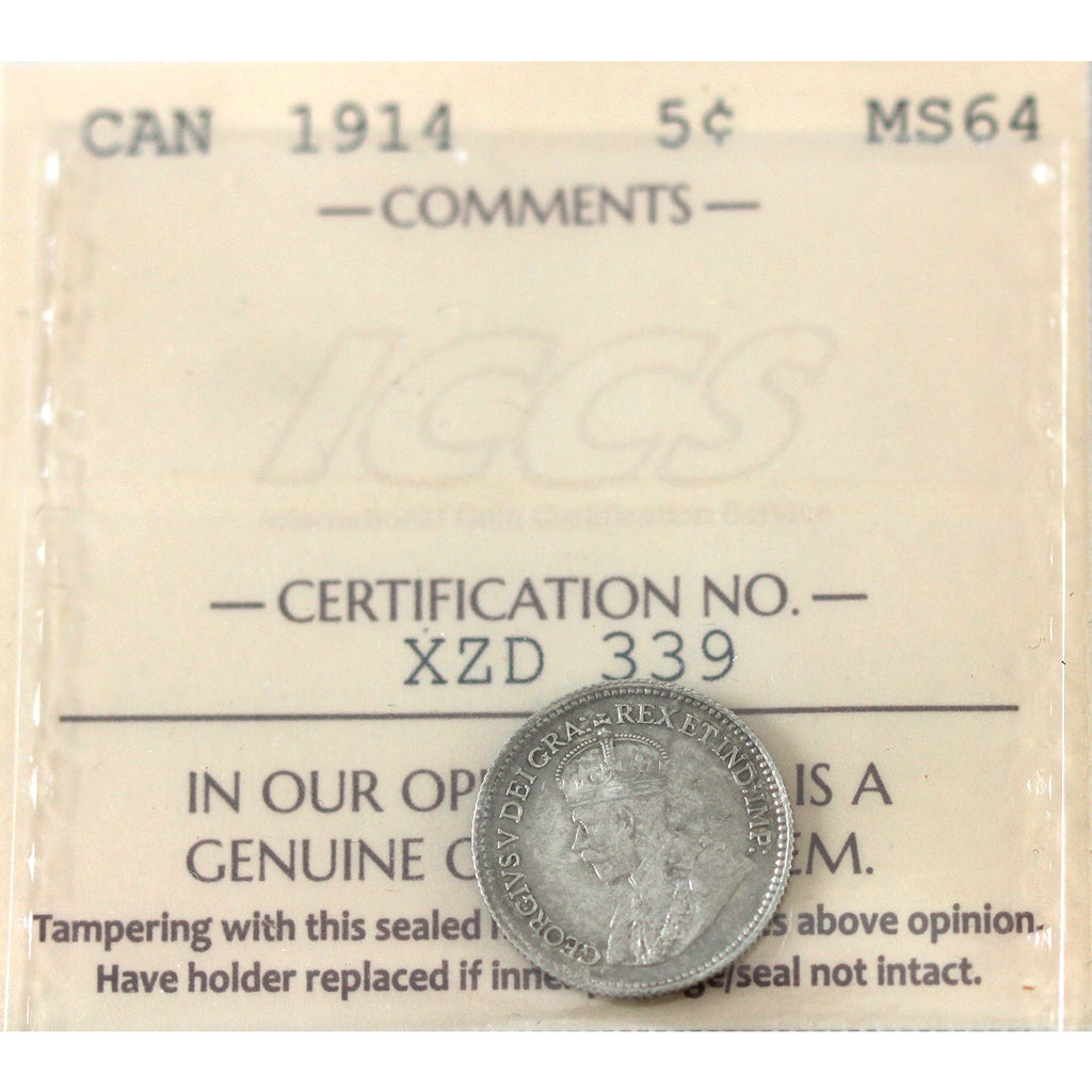 1914 Canada 5-cents ICCS Certified MS64