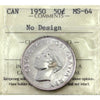 1950 No Design Canada 50-cents ICCS Certified MS-64