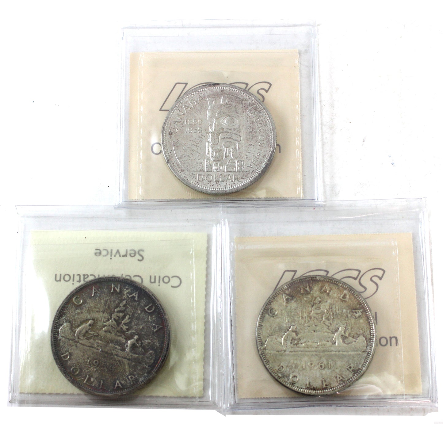 Lot of 3x Canada Dollars ICCS Certified MS-64 - 1958, 1959 & 1961 (3pcs)