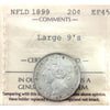 1899 Large 9's Newfoundland 20-cents ICCS Certified EF-45