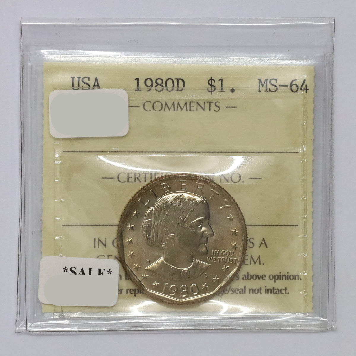 1980 D Susan B. Anthony USA Dollar ICCS Certified MS64 (DOD)