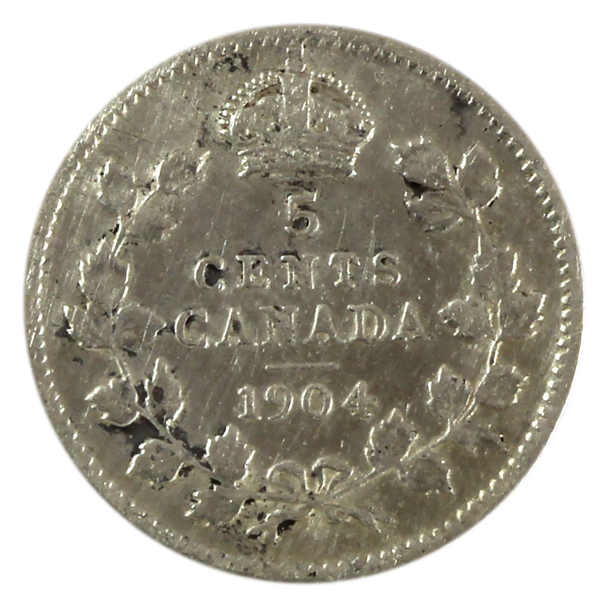 1904 Canada 5-cents F-VF (F15) Scratched, marks, or impaired
