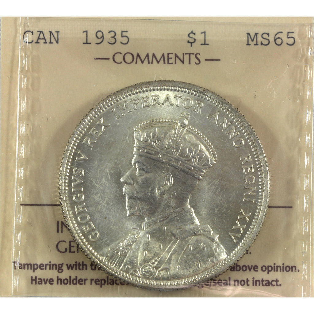 1935 Canada Dollar ICCS Certified MS65, Lightly Toned