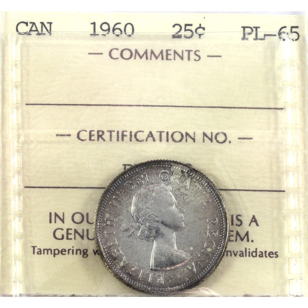 1960 Canada 25-cents ICCS Certified PL65 (Lightly toned)