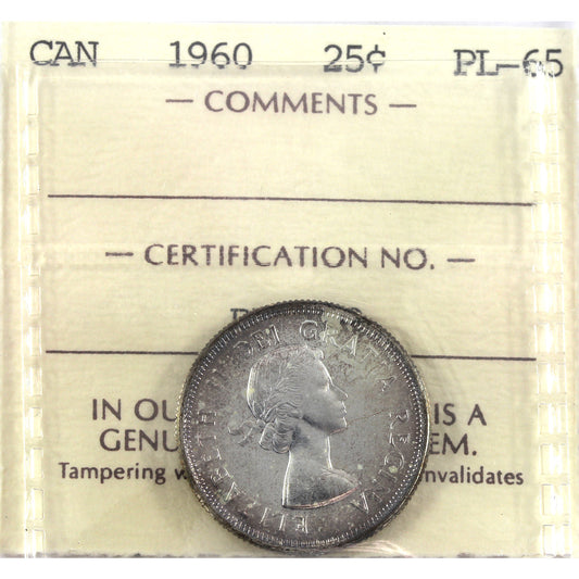 1960 Canada 25-cents ICCS Certified PL65 (Lightly toned)