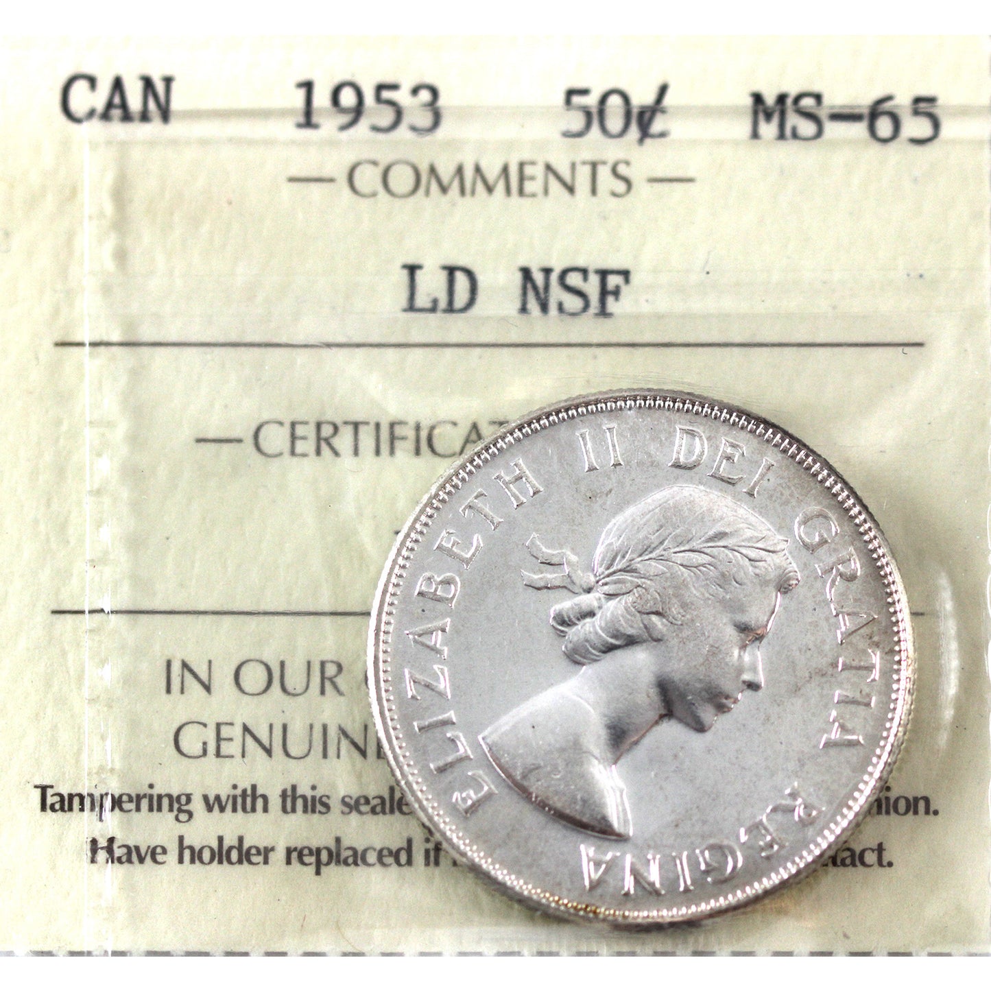 1953 Large Date, NSF Canada 50-cents ICCS Certified MS65 *Rare*