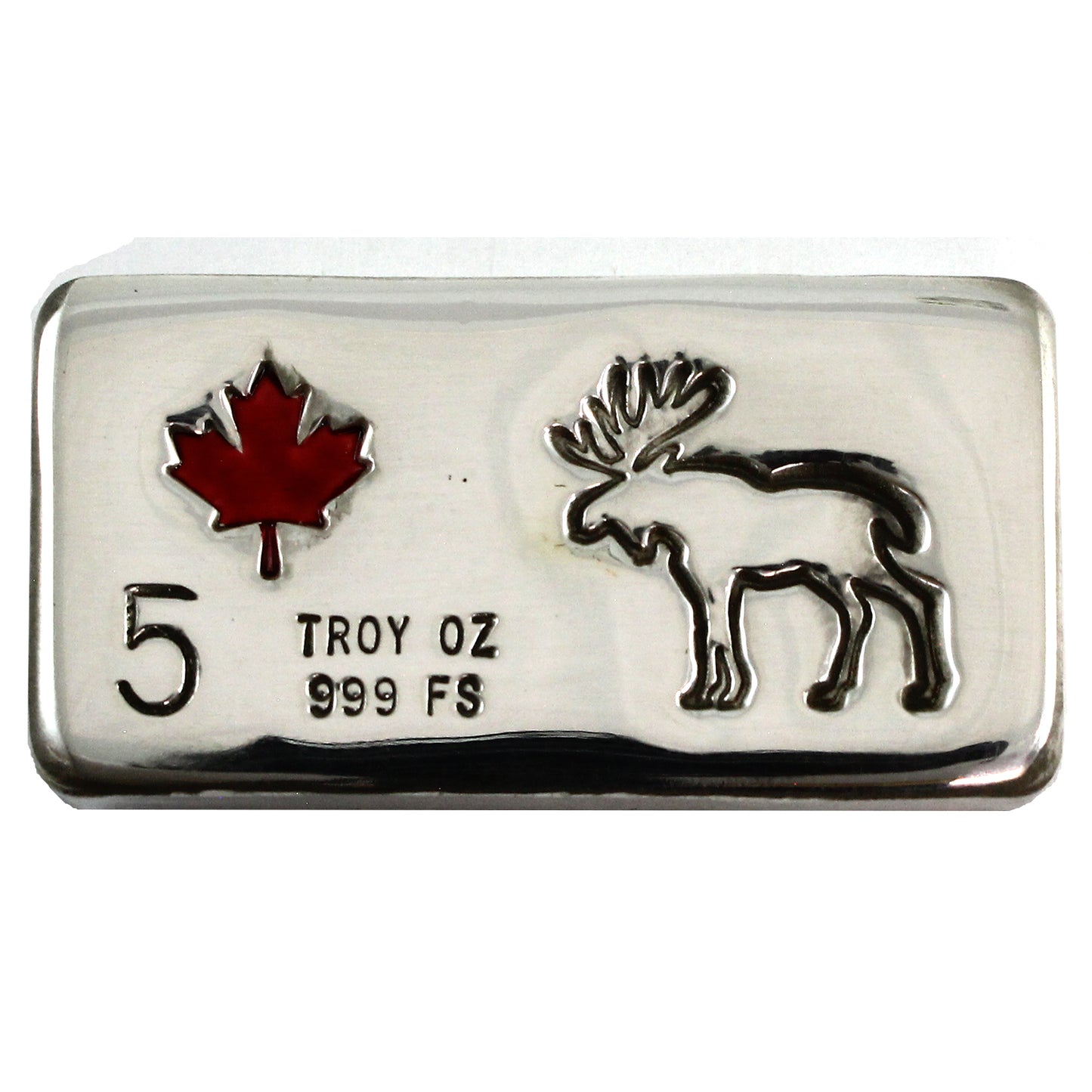 RSSC 5oz Moose Bar w Enameled Red Maple Leaf Silver (No Tax) Hairline Scr/Toning