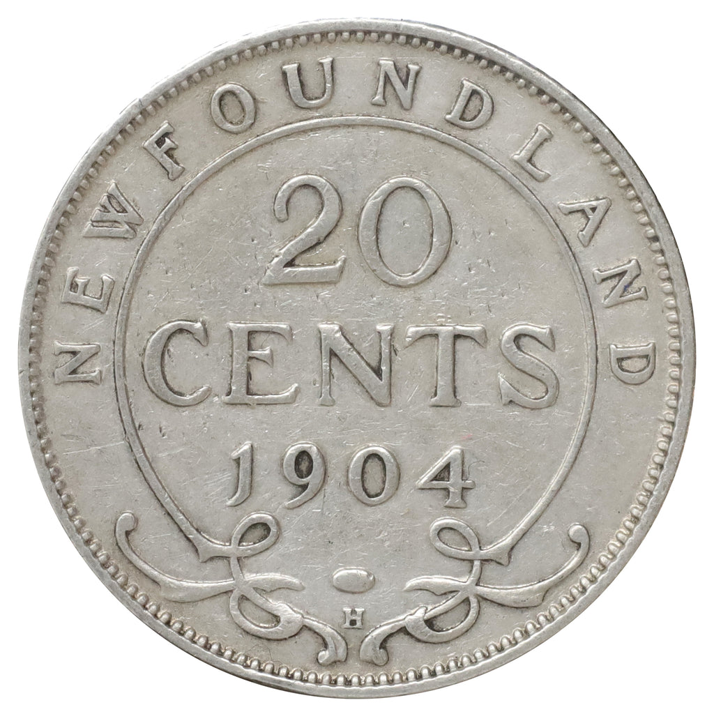 1904 Newfoundland 20-cents F-VF (F15) Scratched, marks, or impaired