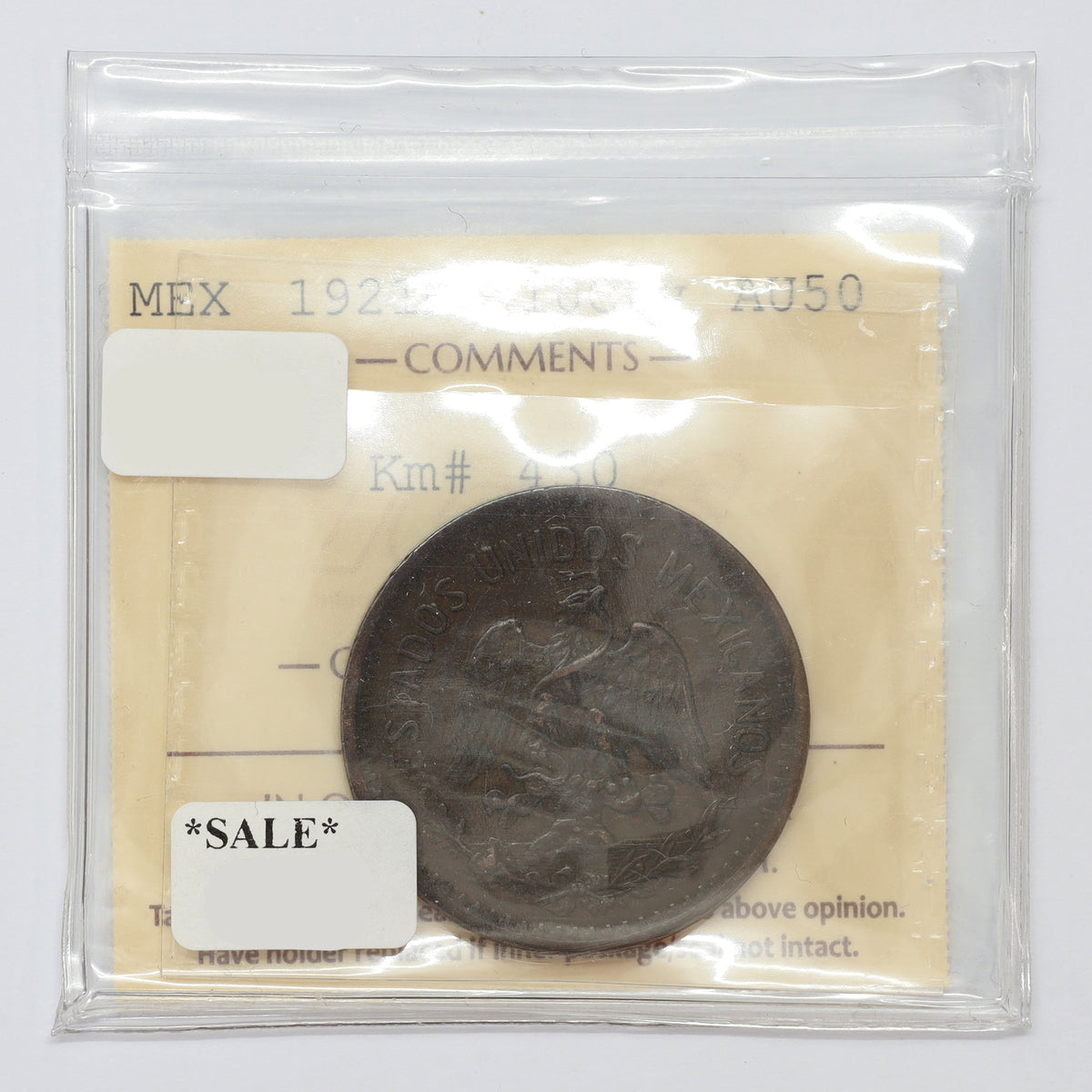 Mexico 1921 Mo 10 Centavos ICCS Certified AU50 (DOD)