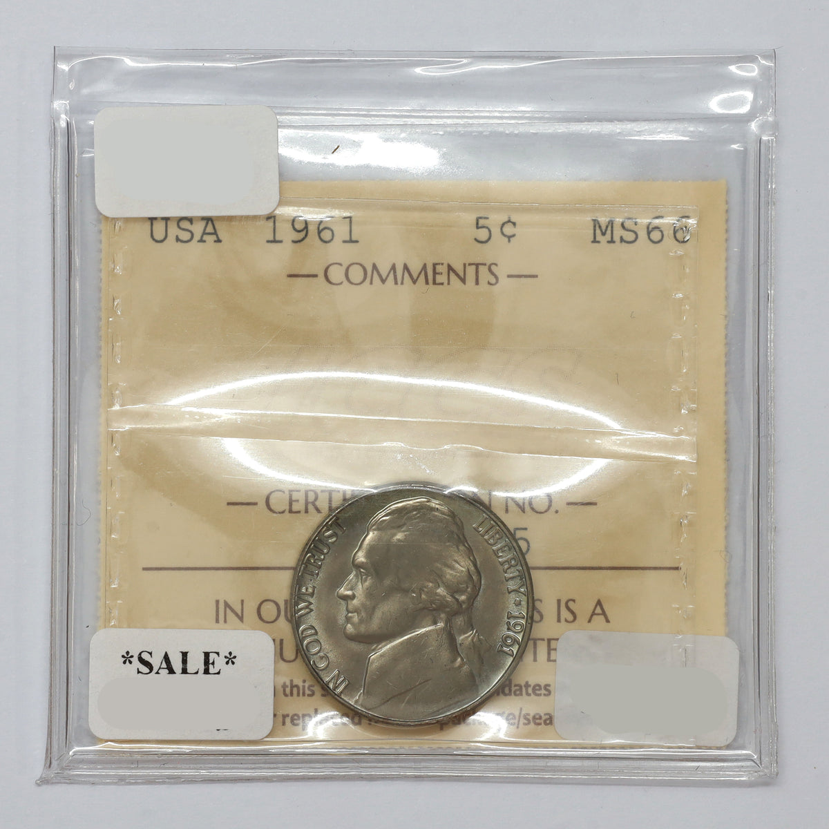 1961 USA Nickel ICCS Certified MS66 (DOD)