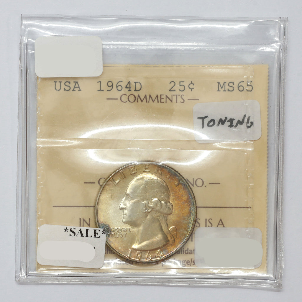 1964 D USA Quarter ICCS Certified MS65 (toned)