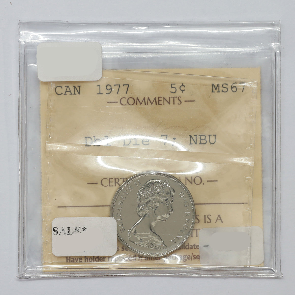 1977 Double Die 7 Canada 5-cents ICCS Certified MS67 NBU (DOD)