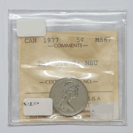 1977 Double Die 7 Canada 5-cents ICCS Certified MS67 NBU (DOD)