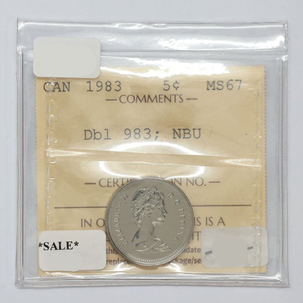1983 Double 983 Canada 5-cents ICCS Certified MS67 NBU (DOD)
