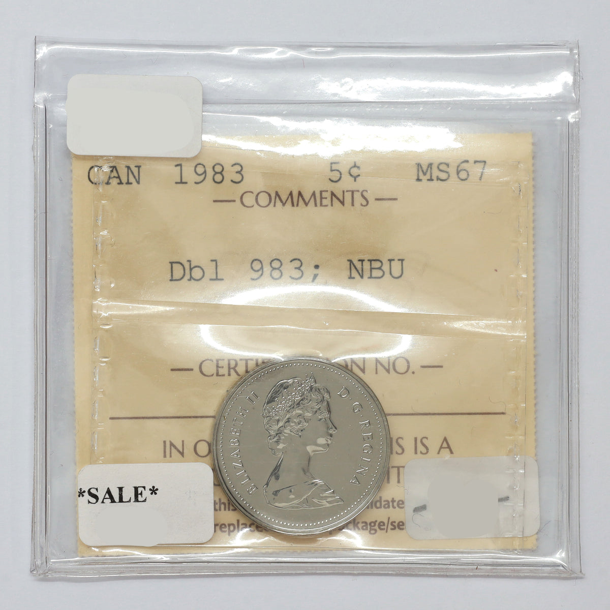 1983 Double 983 Canada 5-cents ICCS Certified MS67 NBU (DOD)
