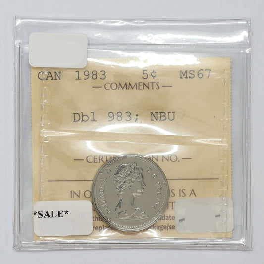 1983 Double 983 Canada 5-cents ICCS Certified MS67 NBU (DOD)