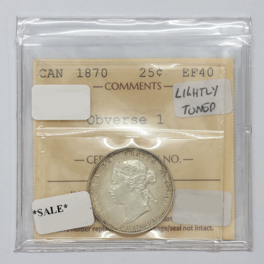 1870 Obv. 1 Canada 25-cents ICCS Certified EF40 (lightly toned)