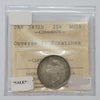 1872H Obv. 2 Canada 25-cents ICCS Certified AU55 (scratches)