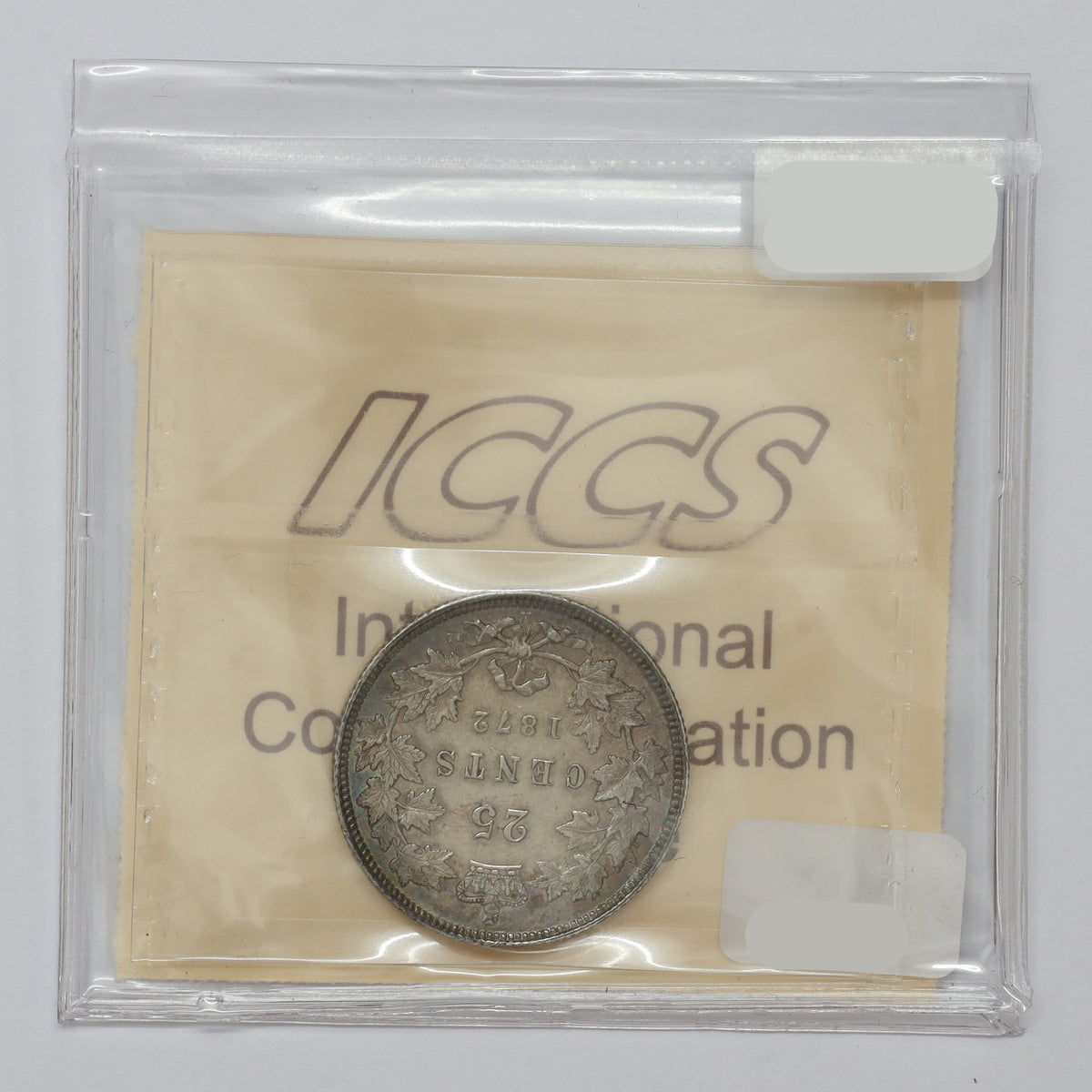 1872H Obv. 2 Canada 25-cents ICCS Certified AU55 (scratches)