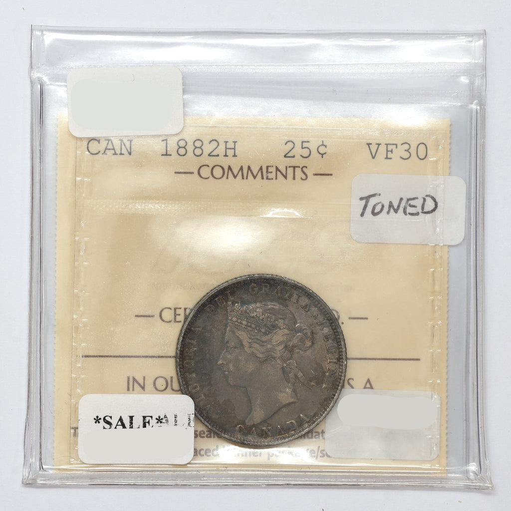 1882H Canada 25-cents ICCS Certified VF30 (toned)