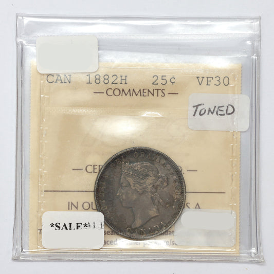 1882H Canada 25-cents ICCS Certified VF30 (toned)