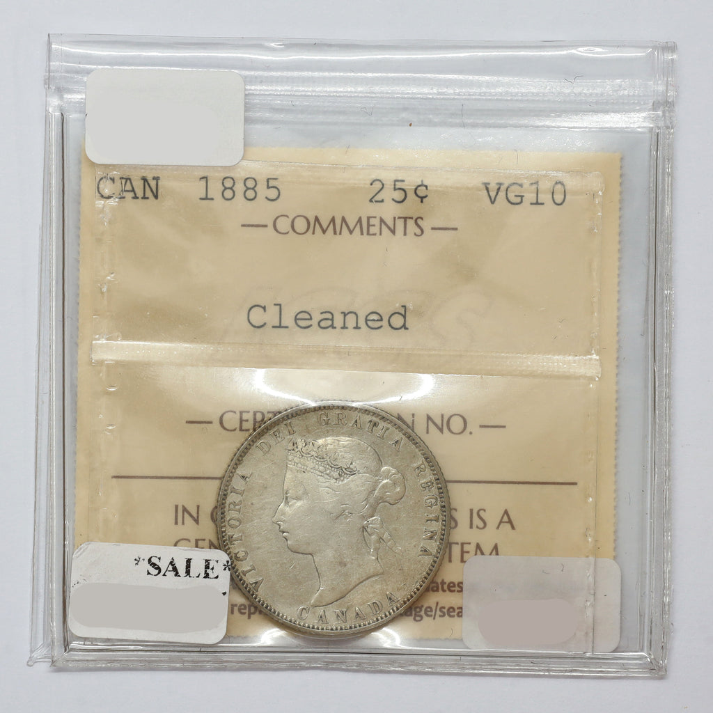 1885 Canada 25-cents ICCS Certified VG10 (cleaned)