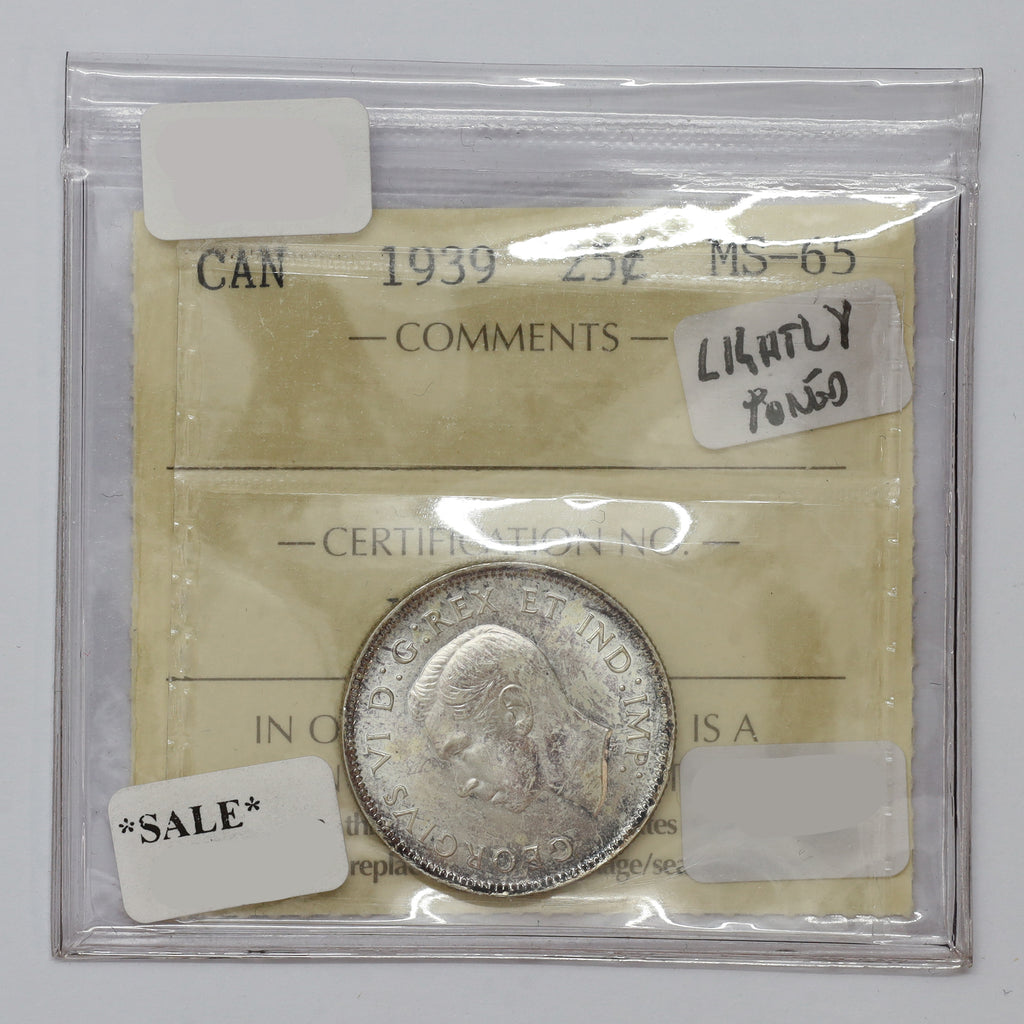1939 Canada 25-cents ICCS Certified MS65 (lightly toned)
