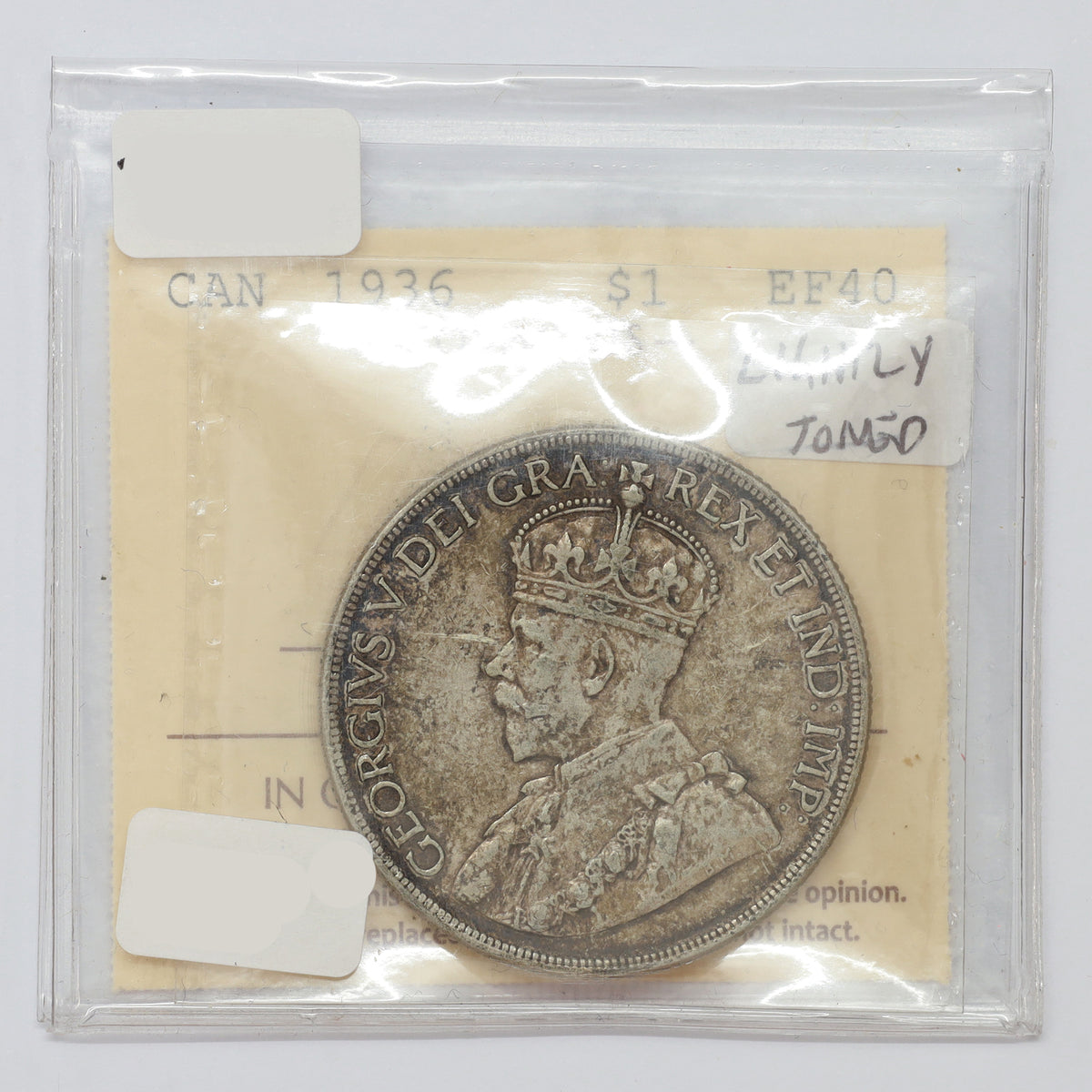 1936 Canada Dollar ICCS Certified EF40 (lightly toned)