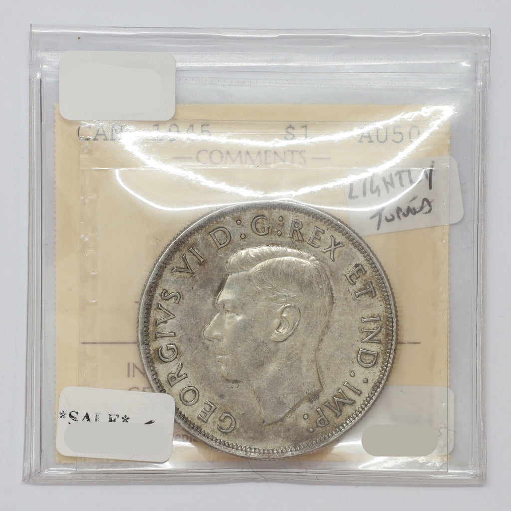 1945 Canada Dollar ICCS Certified AU50 (lightly toned)