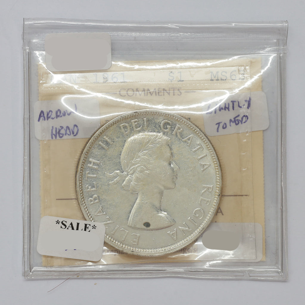1961 Arrowhead Canada Dollar ICCS Certified MS63 (lightly toned)