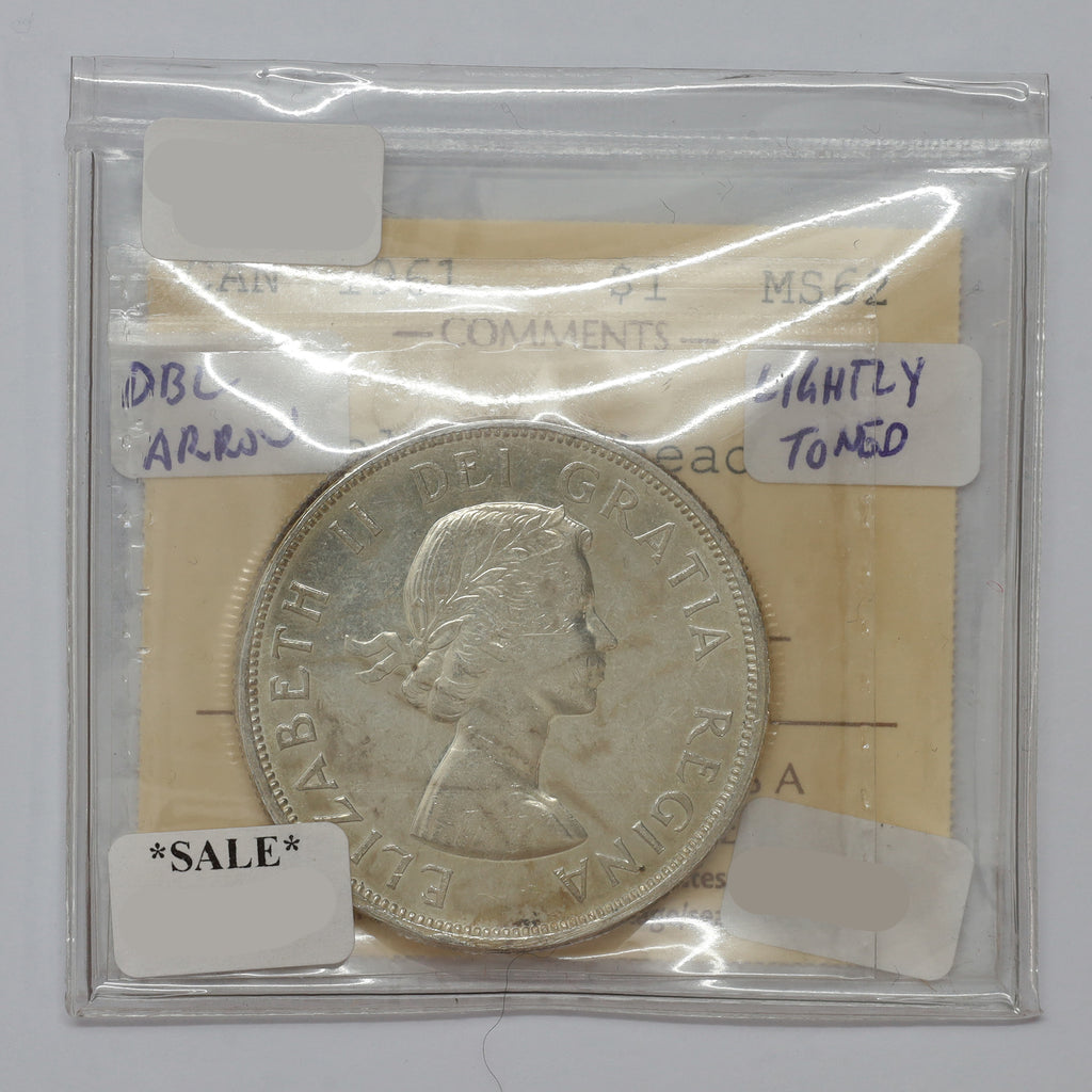 1961 Double Arrowhead Canada Dollar ICCS Certified MS62 (lightly toned)