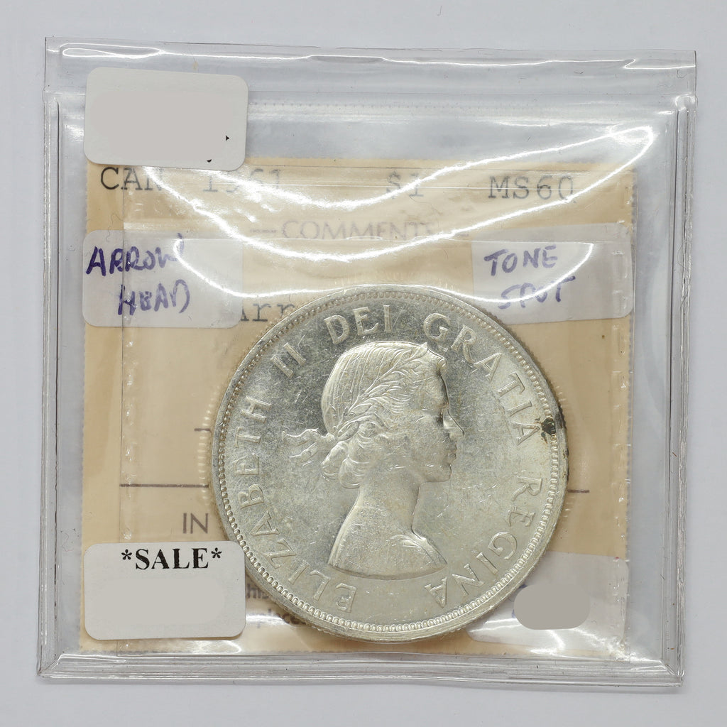 1961 Arrowhead Canada Dollar ICCS Certified MS60 (lightly toned)