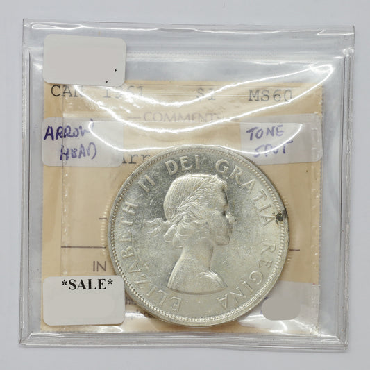 1961 Arrowhead Canada Dollar ICCS Certified MS60 (lightly toned)