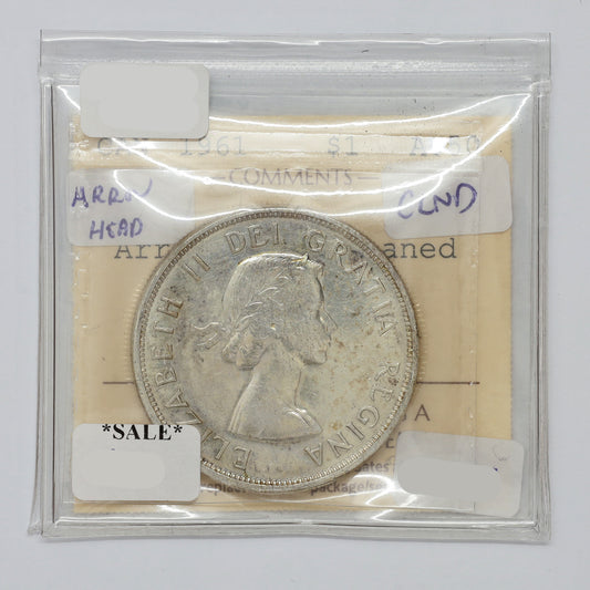 1961 Arrowhead Canada Dollar ICCS Certified AU50 (cleaned)