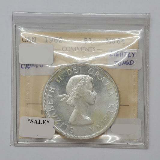 1962 Canada Dollar ICCS Certified MS64 Cameo (lightly toned)