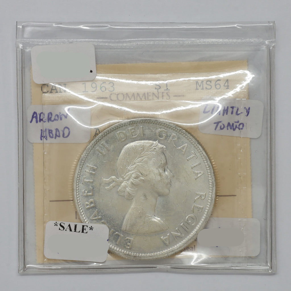 1963 Arrowhead Canada Dollar ICCS Certified MS64 (lightly toned)