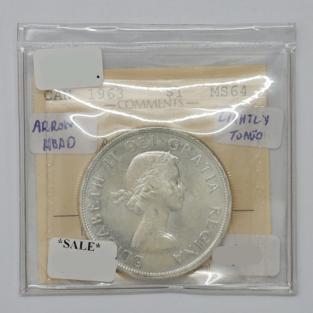1963 Arrowhead Canada Dollar ICCS Certified MS64 (lightly toned)